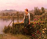 A Woman with a Watering Can by the River by Daniel Ridgway Knight
